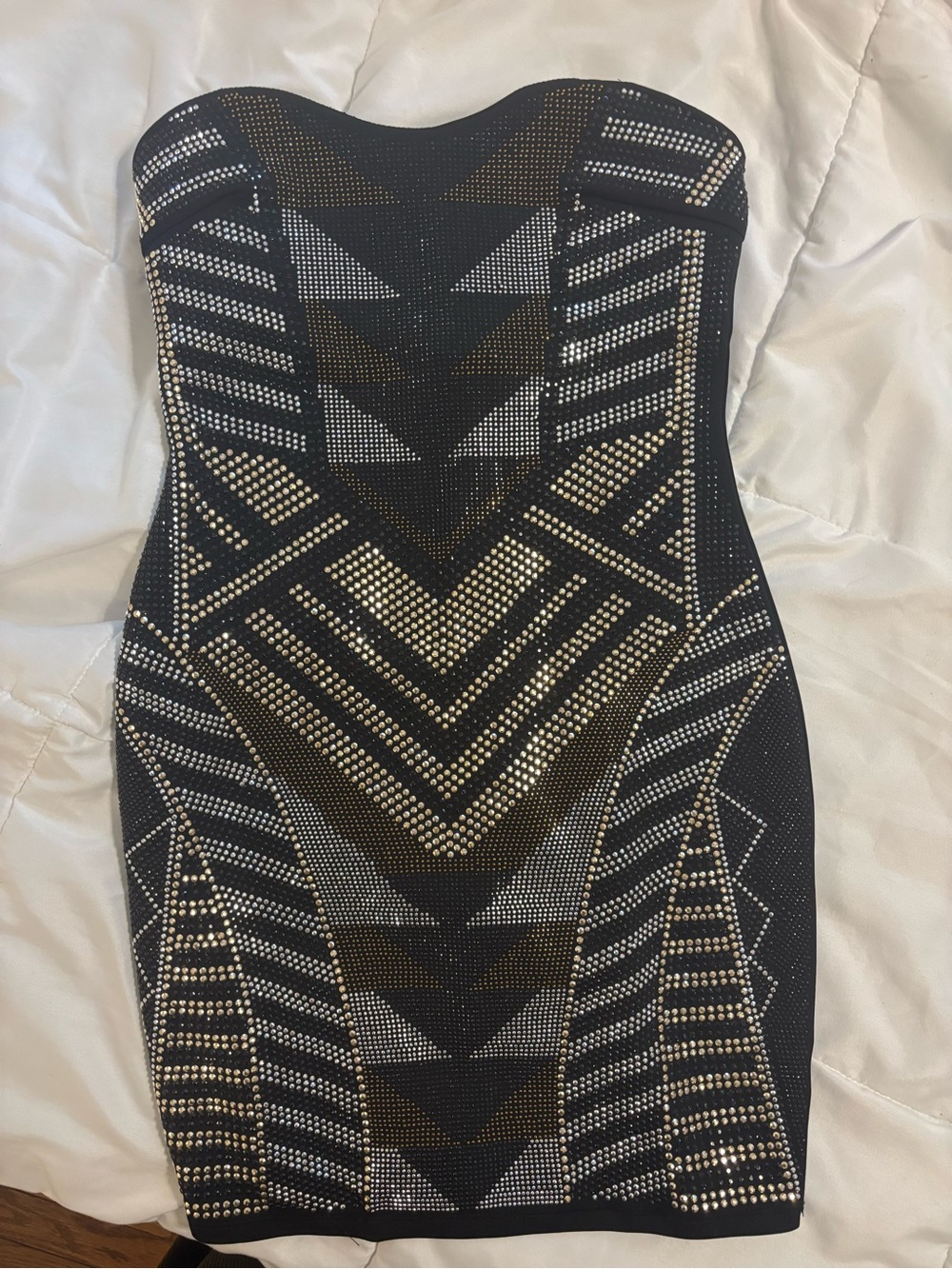Body Central Y2K Black Strapless Studded Bodycon Dress